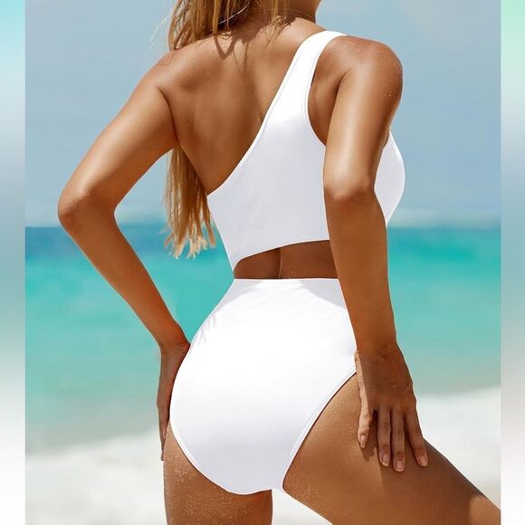 NWT One-Shoulder White Cut out one piece Swimsuit size Large - Picture 4 of 7